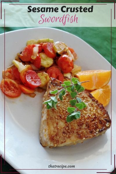Sesame Crusted Swordfish - simple and delicious preparation for swordfish or other fish such as salmon or tuna. healthy eating, healthy fats, seafood