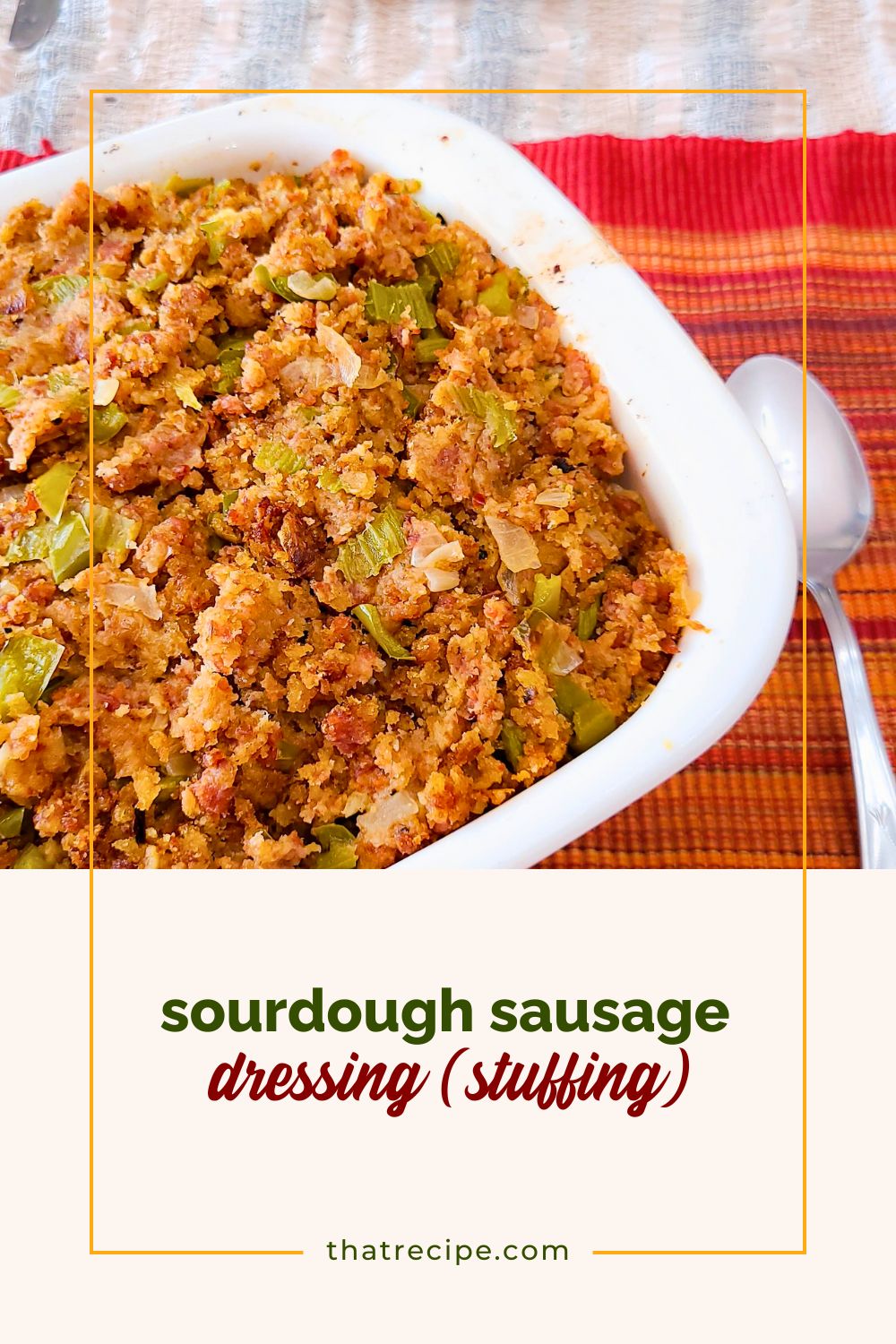 top down view of stuffing in a dish