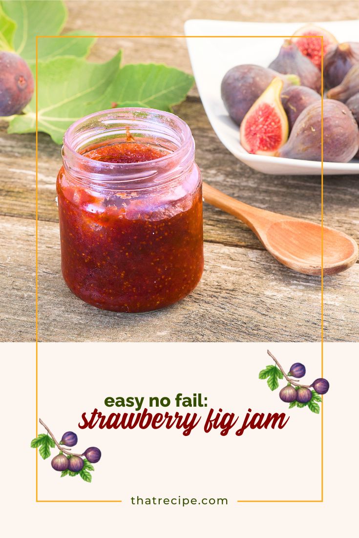 strawberry fig jam in a jar on a table with fresh figs