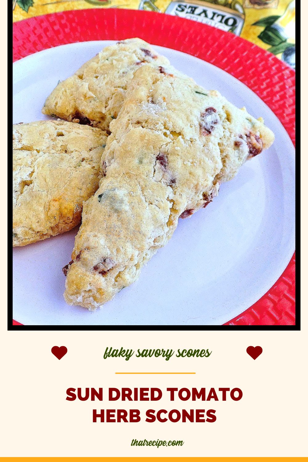 sun dried tomato and herb scones on a plate