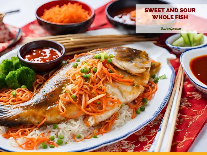 whole fish on a plate with text overlay "Pan Fried Sweet and Sour Fish"