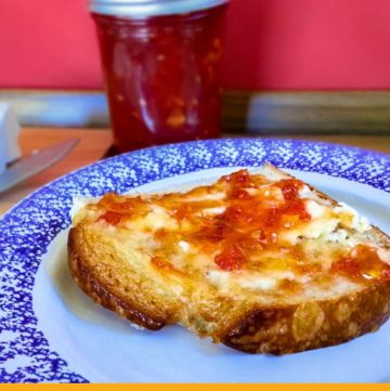 tomato preserves spread on a piece of toast