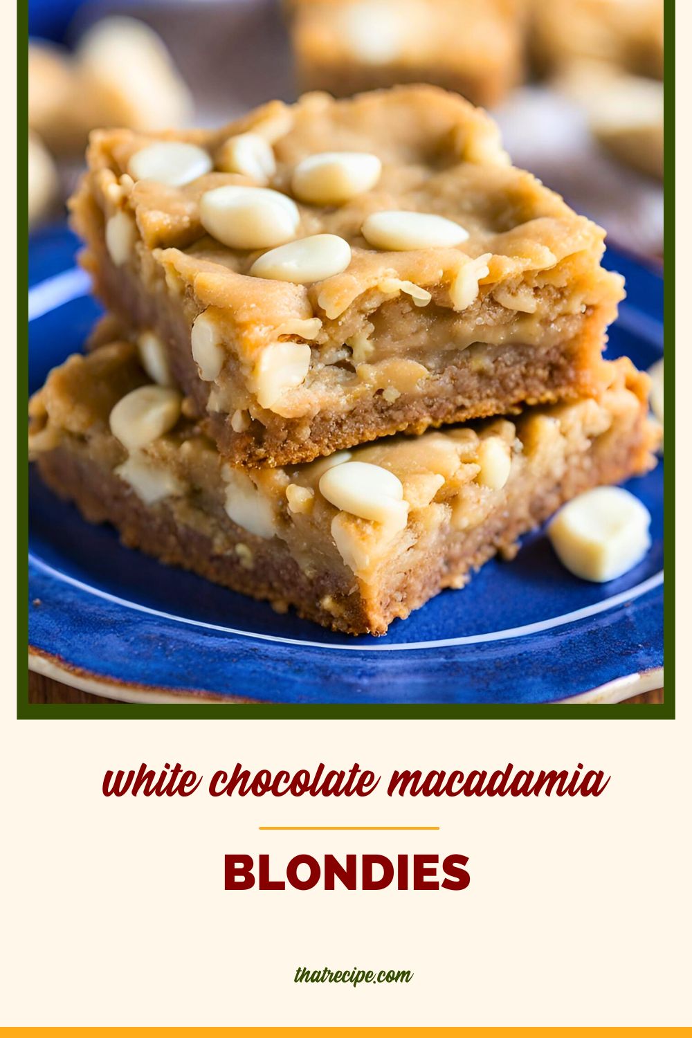 white chocolate macadamia blondies on a plate