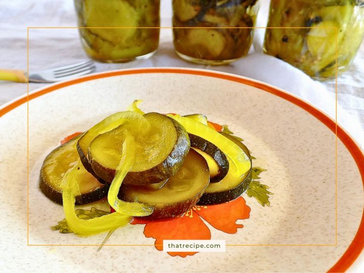 bread and butter pickles on a plate