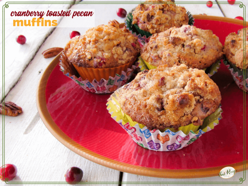 plate of cranberry pecan muffins