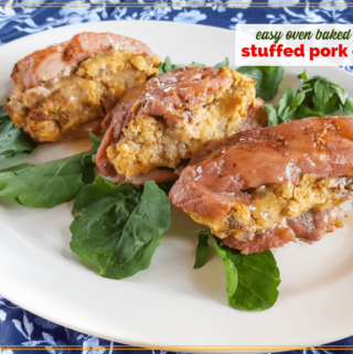 stuffed pork chops on a serving plate