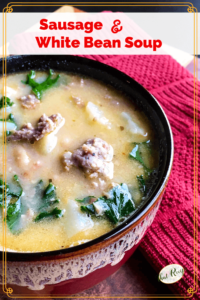 top down view of Tuscan Sausage and White Bean Soup