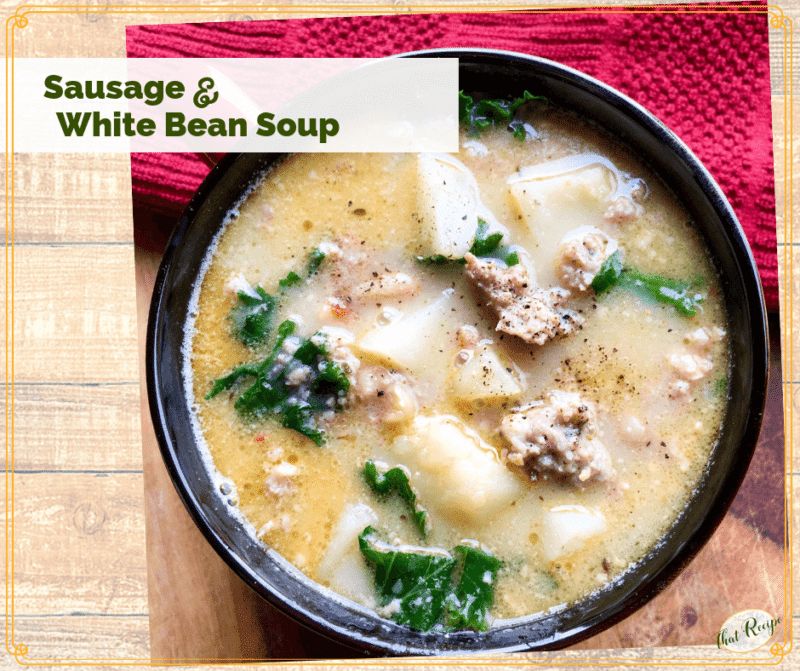 top down view of Tuscan Sausage and White Bean Soup