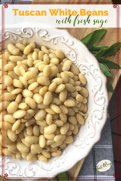 white beans in a bowl with fresh sage